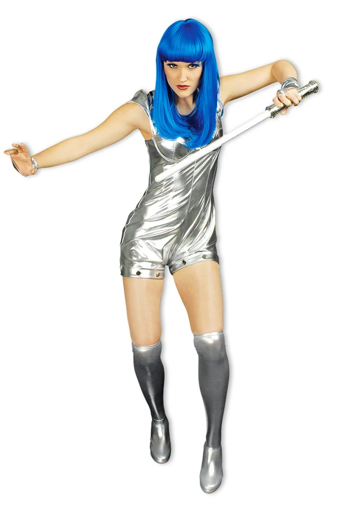 Spacegirl Kostüm für Damen - Anzug Stulpen Silber