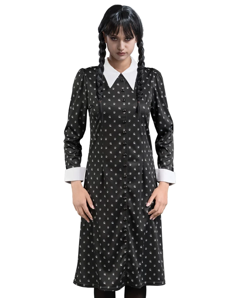 Kostüm "Wednesday" für Damen | Print Kleid Schwarz Weiß - Addams Family