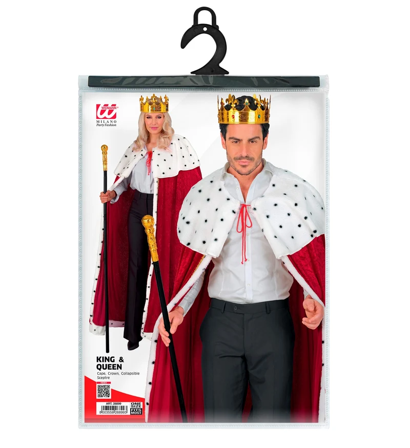 König oder Königin Kostüm Set | Umhang, Krone, Zepter