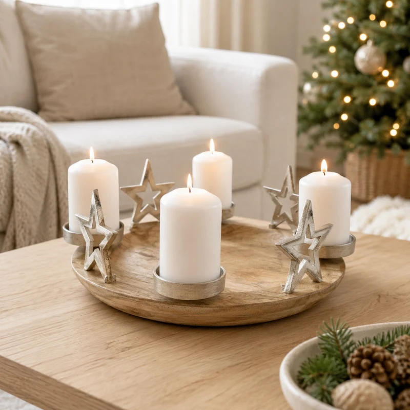 Riffelmacher Adventskerzenhalter "Runder Teller mit Sternen" 70338 | 38x13cm