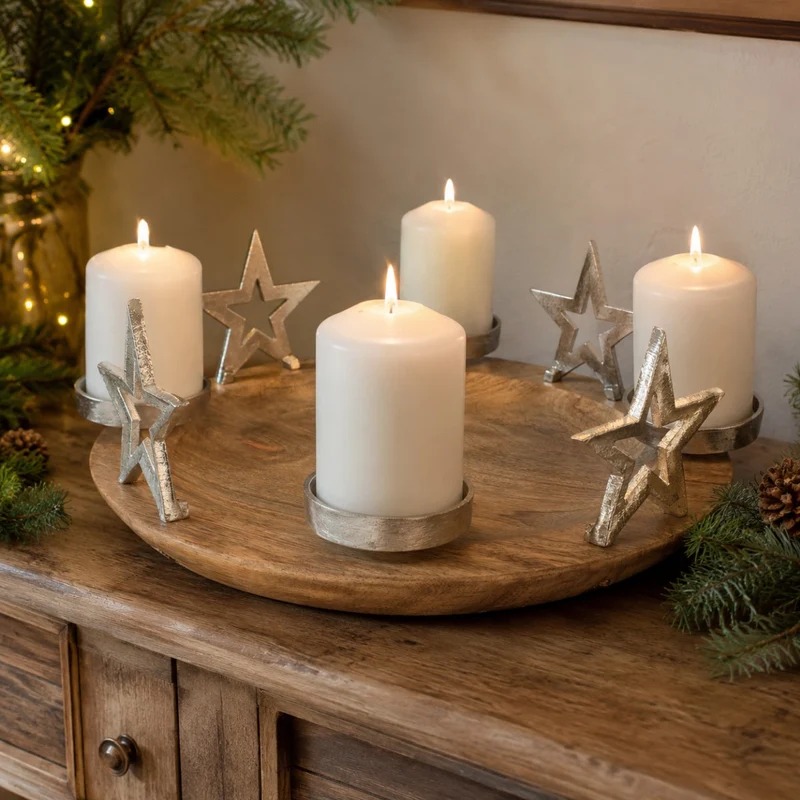 Riffelmacher Adventskerzenhalter "Runder Teller mit Sternen" 70338 | 38x13cm