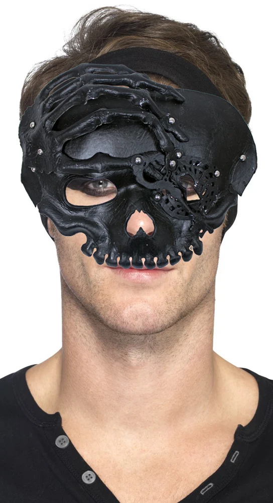 Steampunk Totenkopf Halbmaske mit Schlüssel - Schwarz