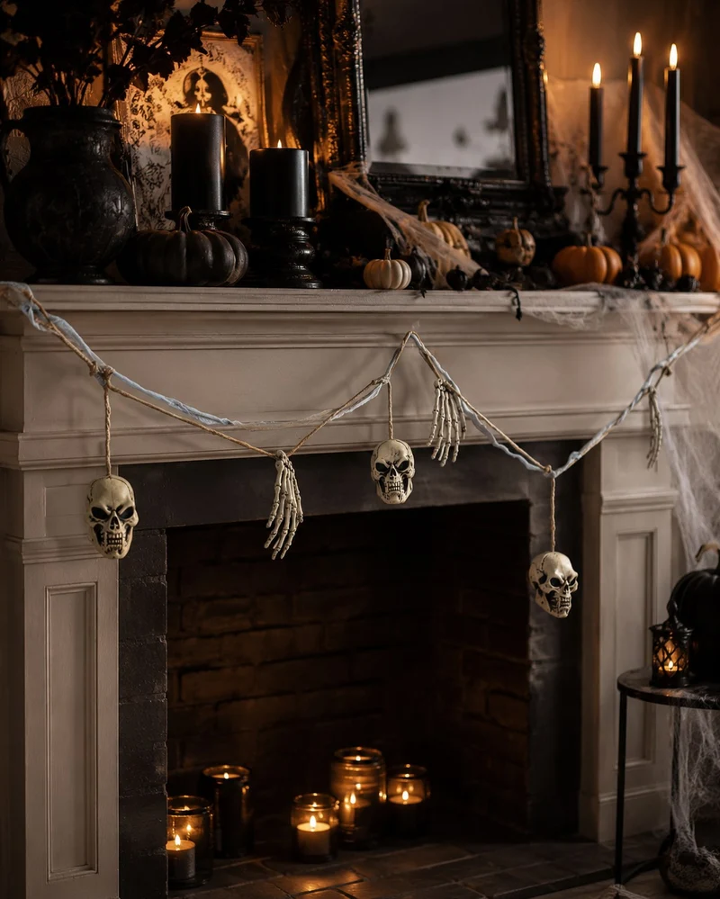 XXL Knochen und Totenkopf Girlande - 180 cm | Gruselige Party Halloween Dekoration