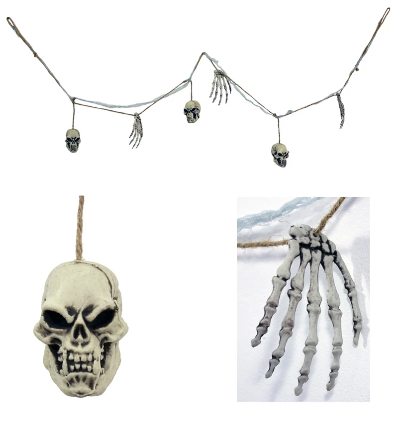 XXL Knochen und Totenkopf Girlande - 180 cm | Gruselige Party Halloween Dekoration