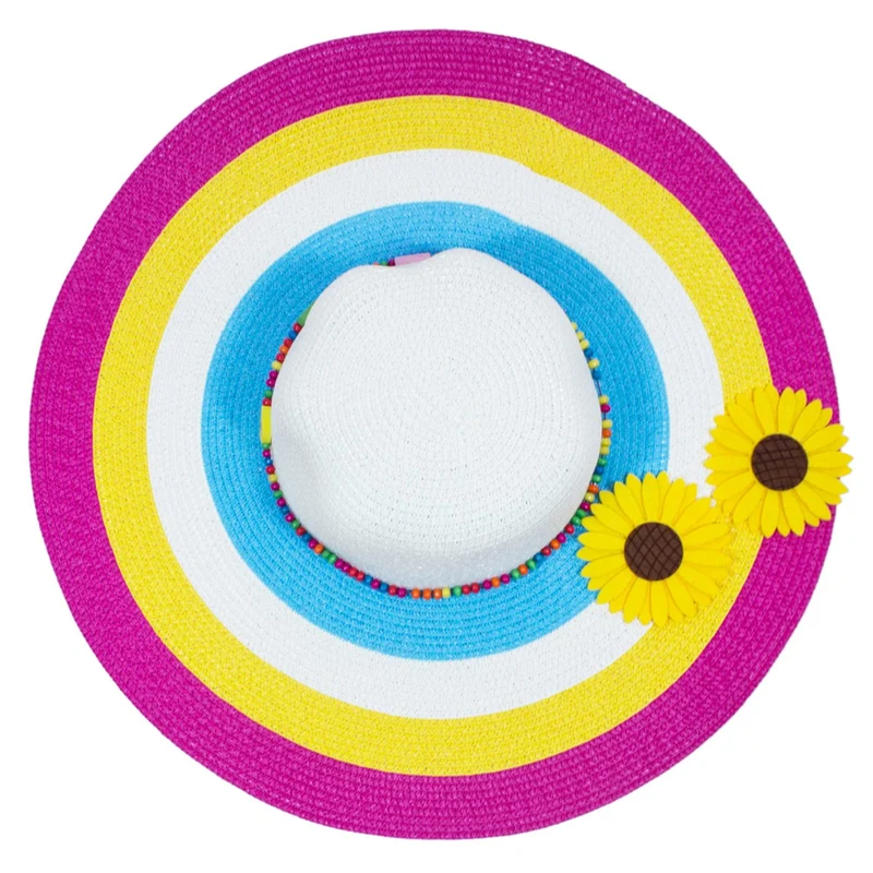 Damen Sommer Hut mit Sonnenblumen "Big Flower" | Weiß Pink - 55 cm