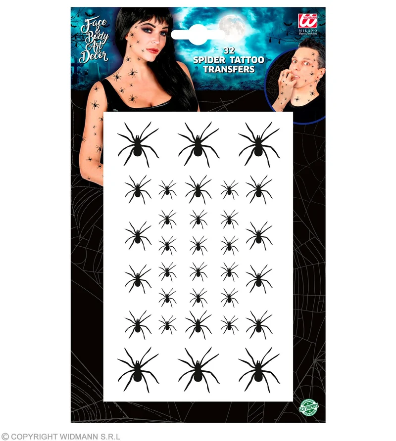 Spinnen Tattoos - 32 Stück | Zubehör zum Hexenkostüm
