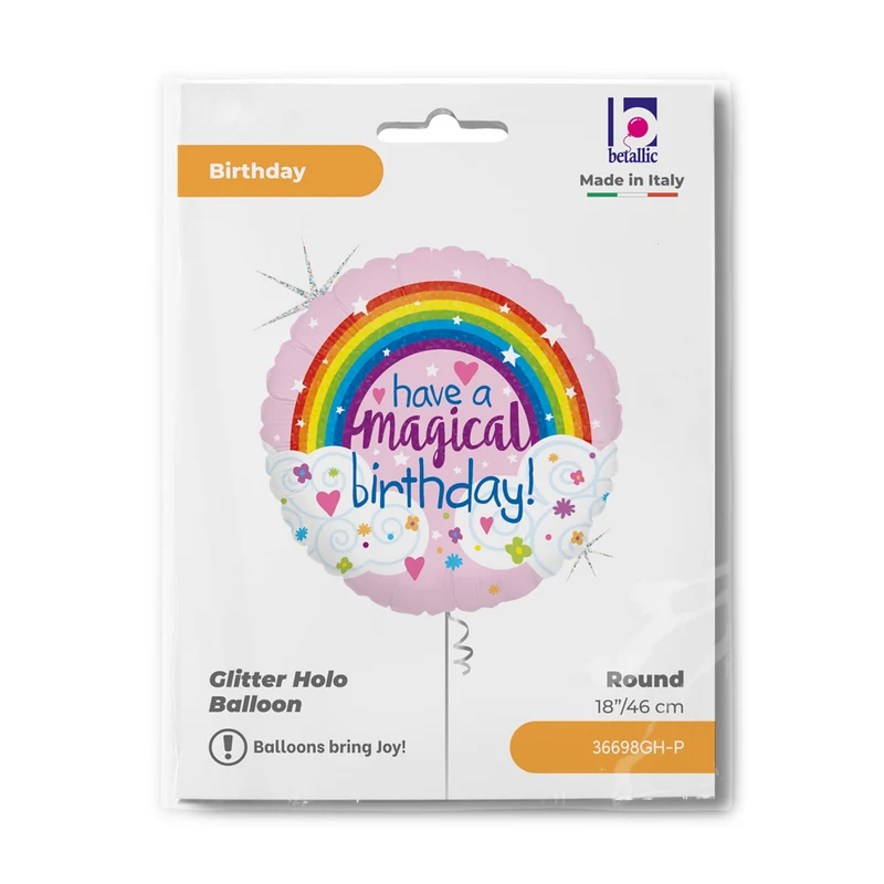 18"/Ø46cm Folienballon "Happy Birthday" Magical Glitter