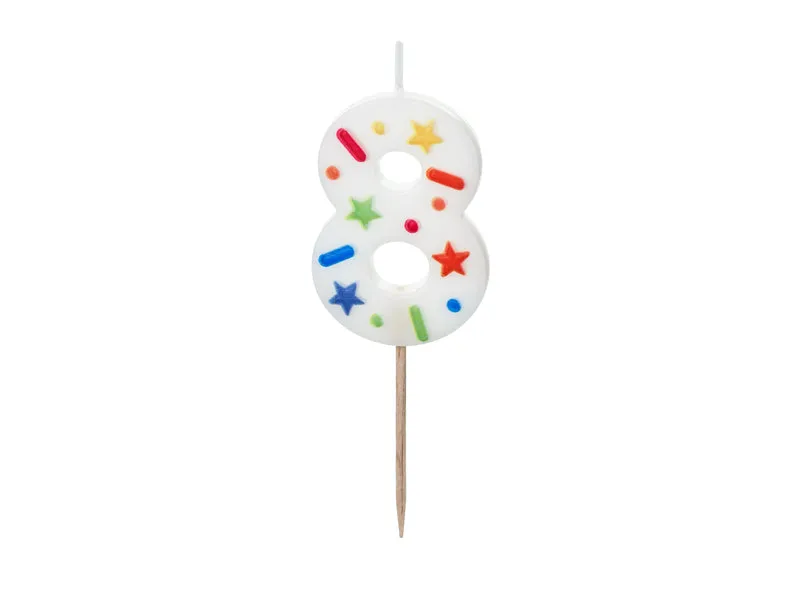 Zahlenkerze 5,5 cm Weiß Konfetti #8