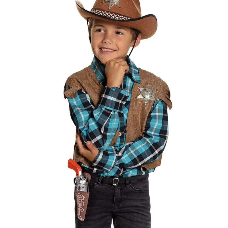 Kostüm-Set "Cowboy" 3-tlg. für Kinder | Spielzeug-Pistole 23 cm, Gürtel 100 cm und Halfter
