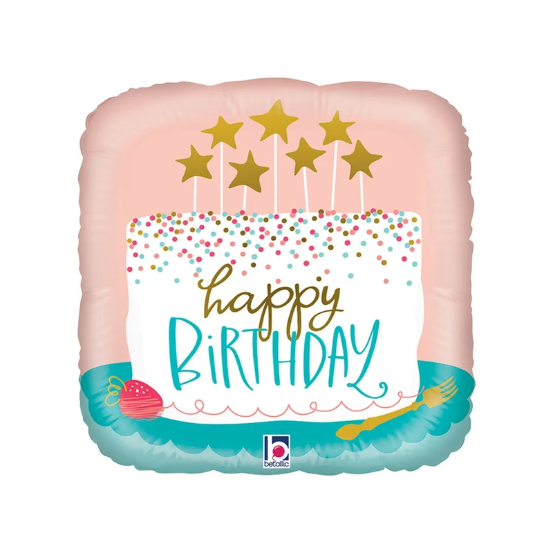 18"/Ø46cm Folienballon Eckig "Happy Birthday" Kuchen