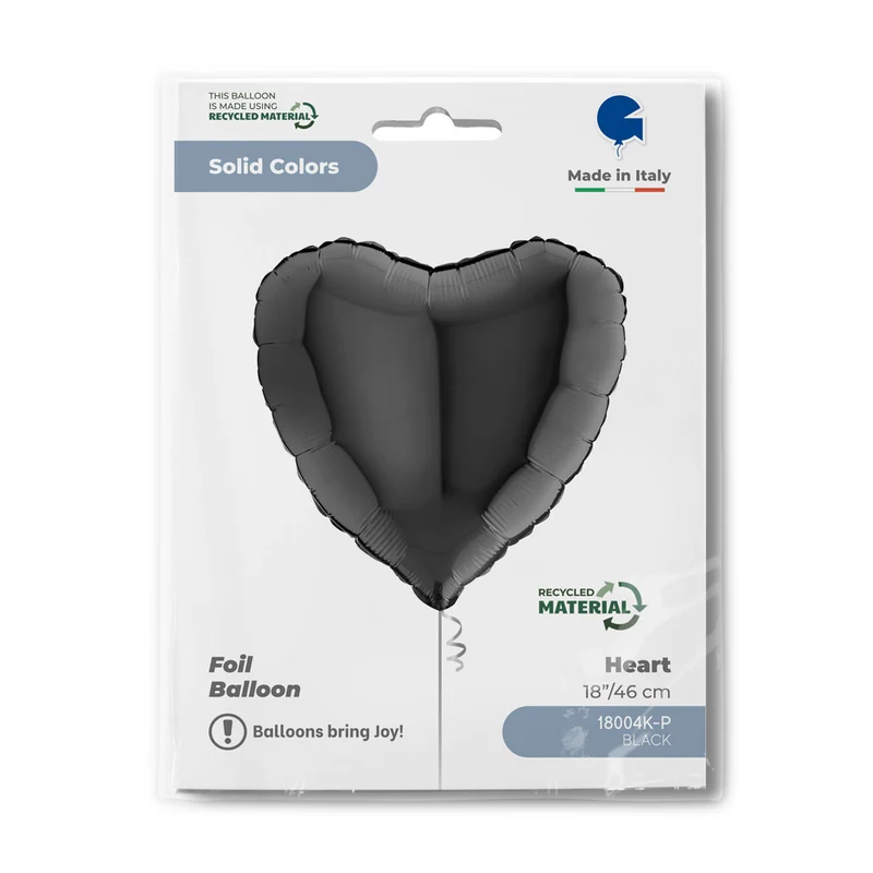 18"/Ø46cm Herz Folienballon Uni | Schwarz
