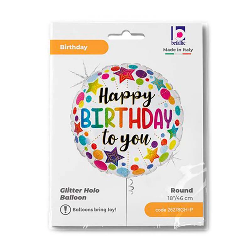 18"/Ø46cm Folienballon "Birthday Stars & Dots"