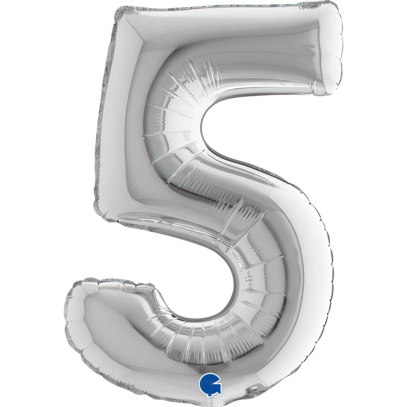 14"/Ø36cm Mini Zahlen Folienballon | Silber #5