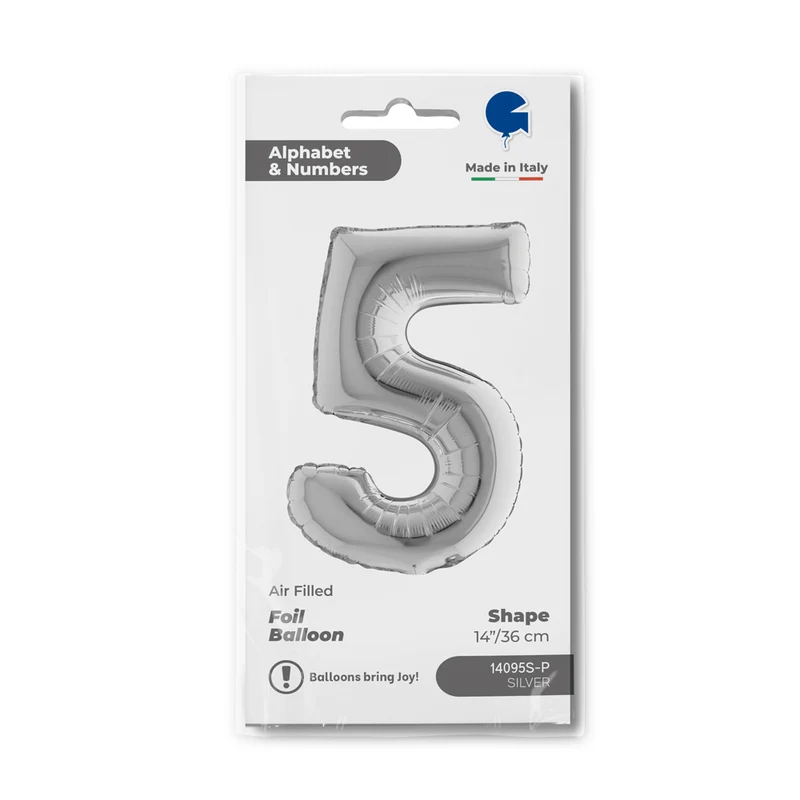 14"/Ø36cm Mini Zahlen Folienballon | Silber #5