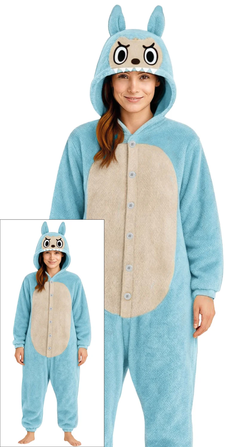 Pyjama Tierkostüm "Lulu Monster" für Erwachsene | Blau
