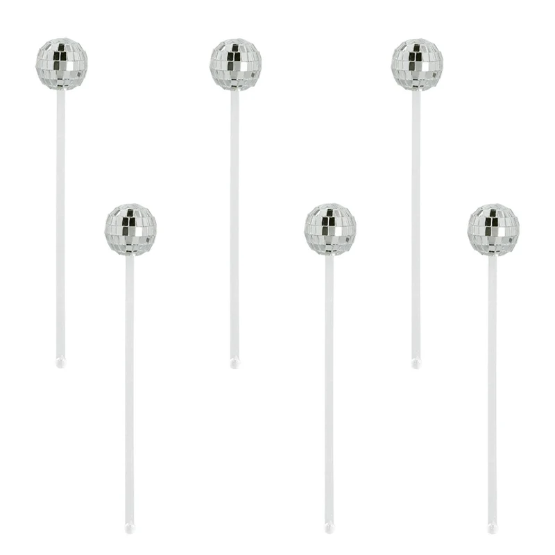 Rührstäbchen-Set "Discokugel" | 6 Stück - Silber - 20 cm