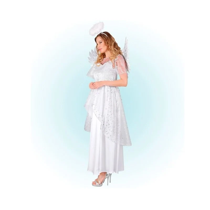 Kostüm "Engel" für Damen | Weiß Silber | Kleid, Flügel, Heiligenschein