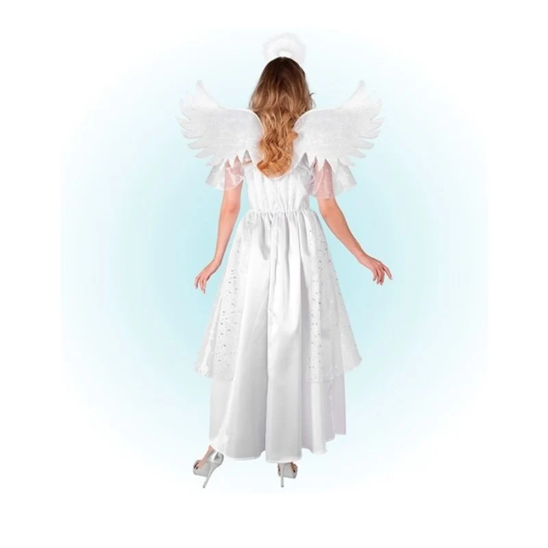 Kostüm "Engel" für Damen | Weiß Silber | Kleid, Flügel, Heiligenschein