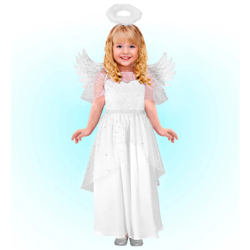 Kostüm "Engel" für Kinder | Weiß Silber | Kleid, Flügel und Heiligenschein
