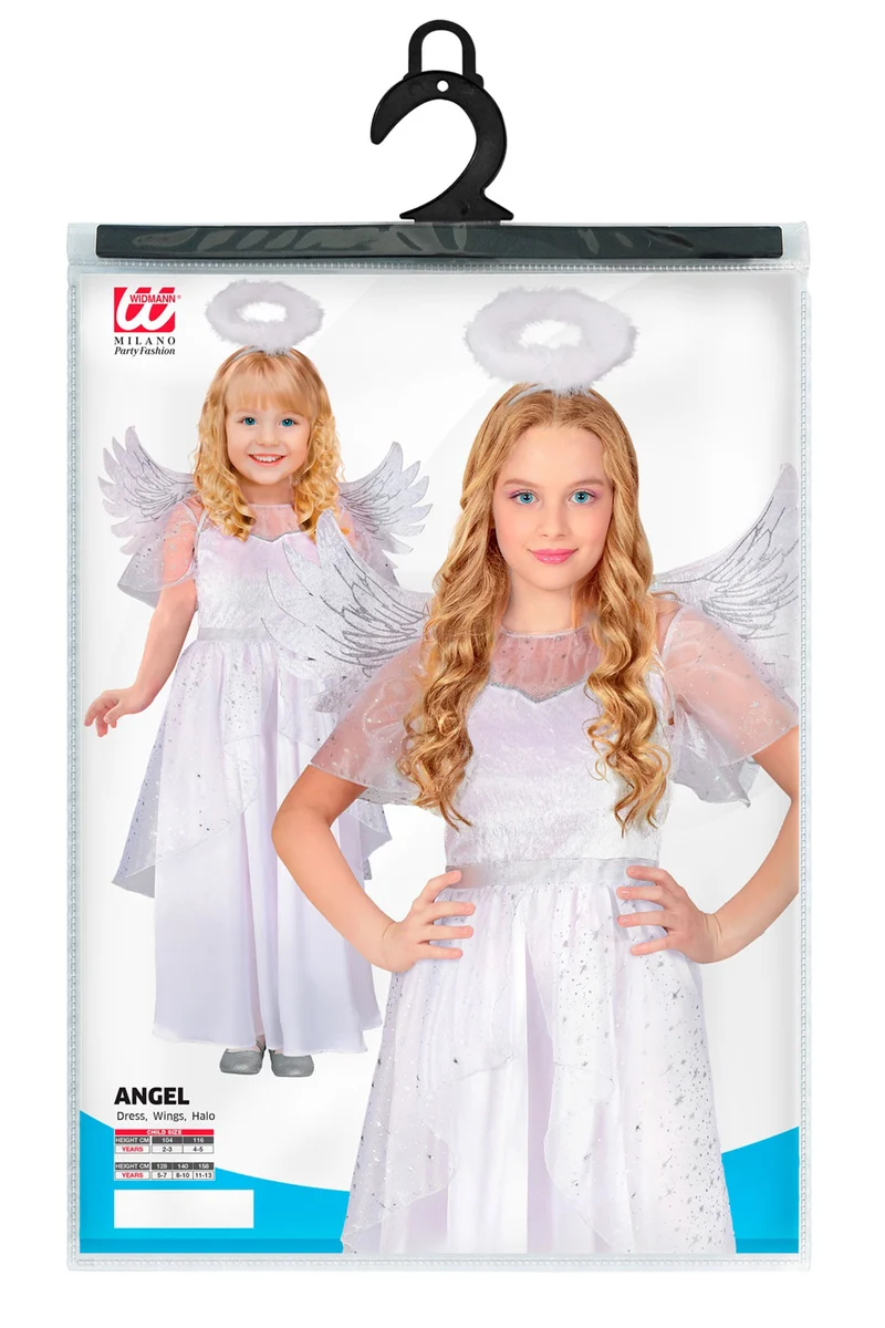 Kostüm "Engel" für Kinder | Weiß Silber | Kleid, Flügel und Heiligenschein