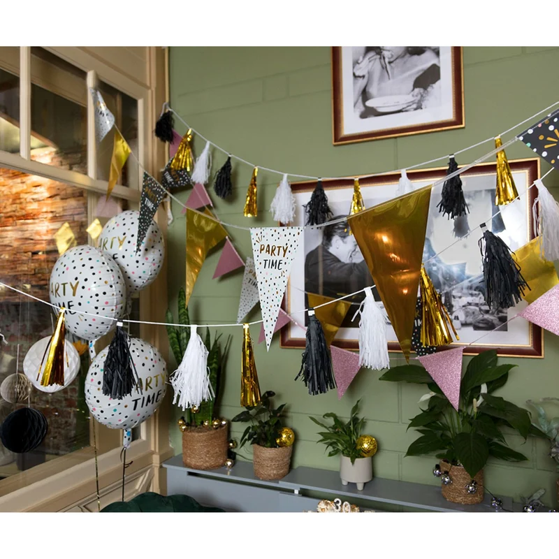 Fransenirlande "Graduation" Schwarz/Silber/Gold | 3 m