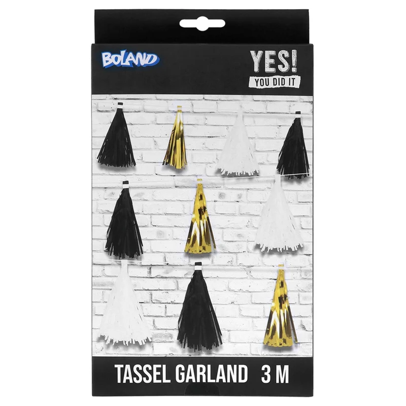 Fransenirlande "Graduation" Schwarz/Silber/Gold | 3 m