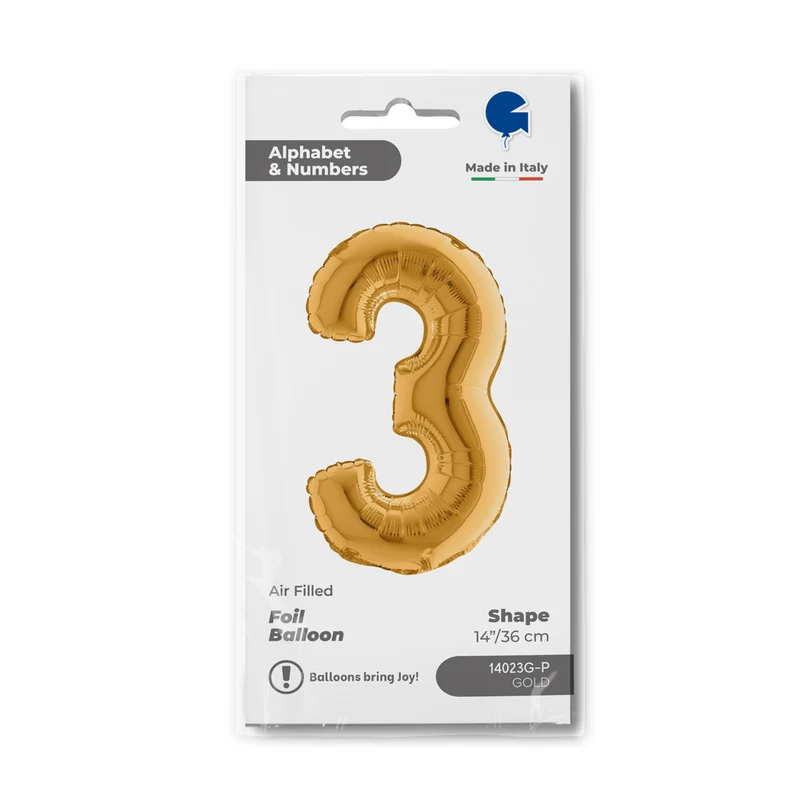 14"/Ø36cm Mini Zahlen Folienballon | Gold #3