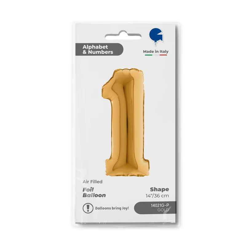 14"/Ø36cm Mini Zahlen Folienballon | Gold #1
