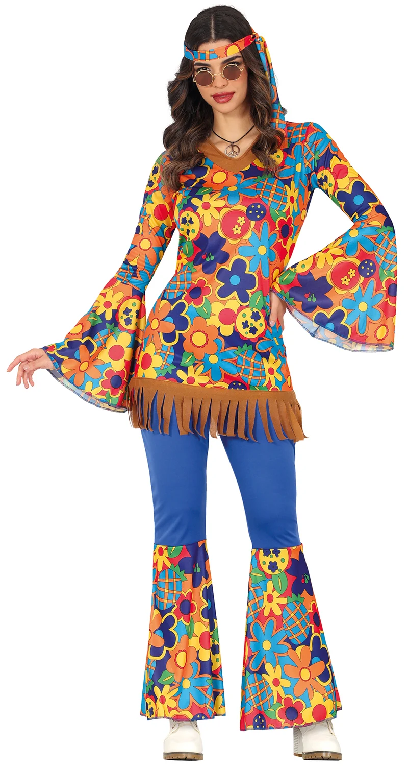 70er Jahre Hippie Flower Kostüm für Damen | 3-tlg.