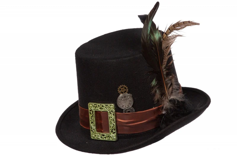 Steampunk Zylinder mit Federn | Schwarz - Hut Zubehör Partykostüm