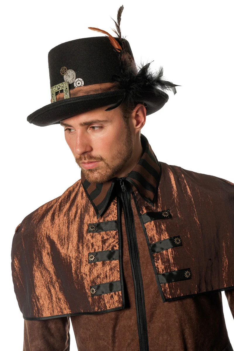 Steampunk Zylinder mit Federn | Schwarz - Hut Zubehör Partykostüm