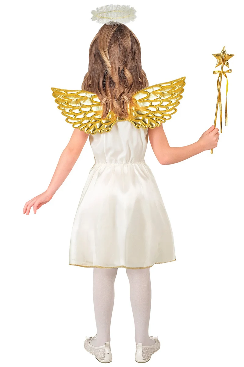 Kostüm "Engel" für Kinder Weiß Gold | Kleid, Flügel und Heiligenschein