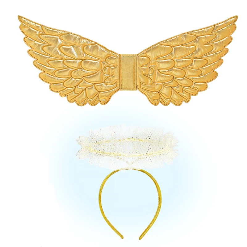 Kostüm "Engel" für Kinder Weiß Gold | Kleid, Flügel und Heiligenschein