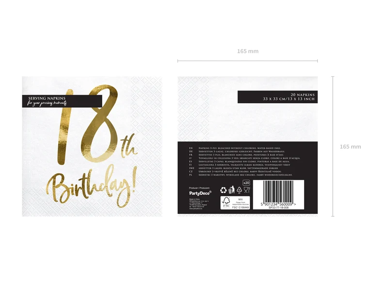 Servietten "Birthday Gold" 20Stk./33x33cm | #18