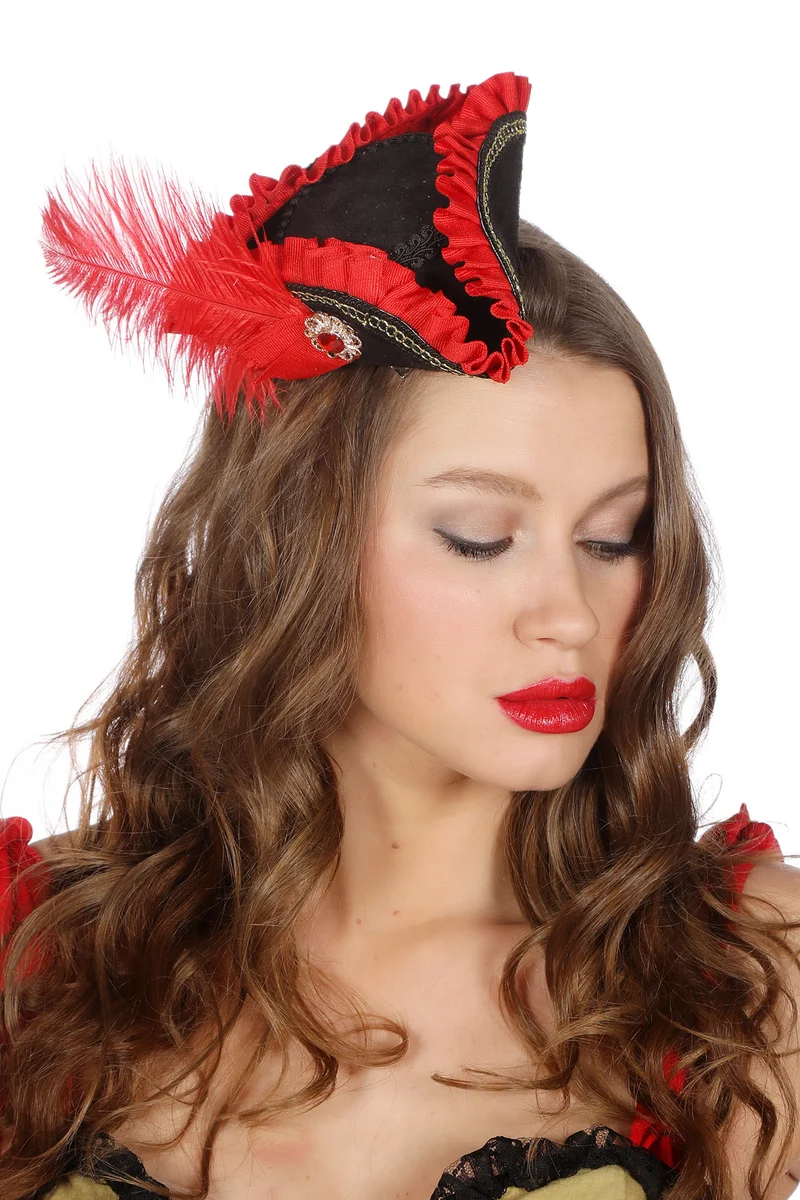 Mini Piratenhut "Rubin" für Damen | Schwarz Rot