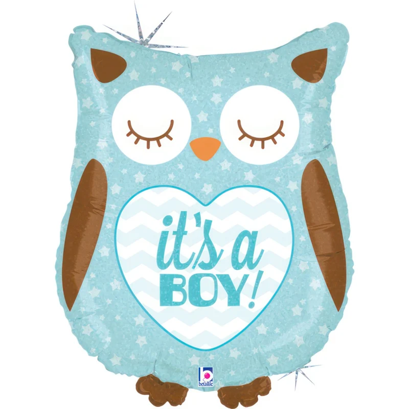 Shape Folienballon Eule "It`s a Boy!" Holografisch | 66 cm