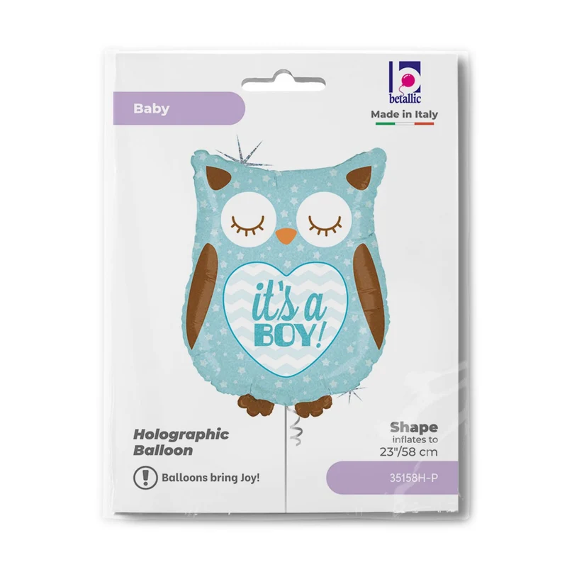 Shape Folienballon Eule "It`s a Boy!" Holografisch | 66 cm
