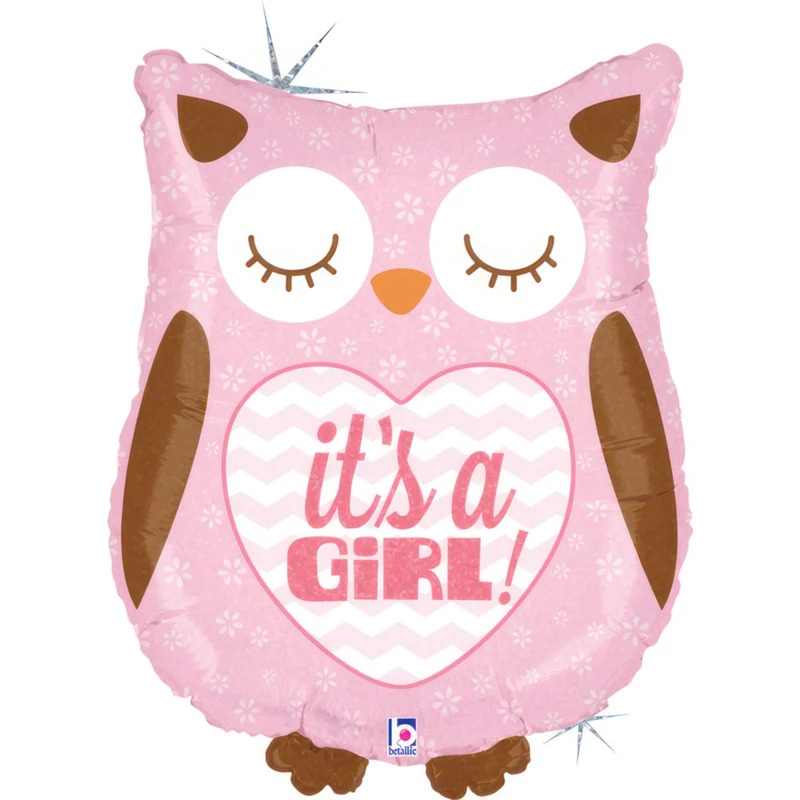 Shape Folienballon Eule "It`s a Girl!" Holografisch | 66 cm