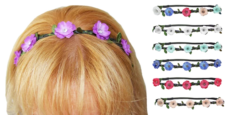 Blumen Haarband mit Blüten und glitzernden Schmucksteinen Apricot