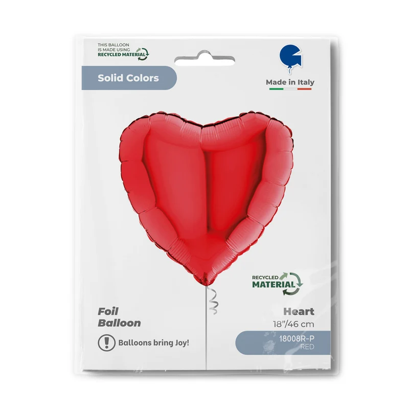 18"/Ø46cm Herz Folienballon Uni | Rot