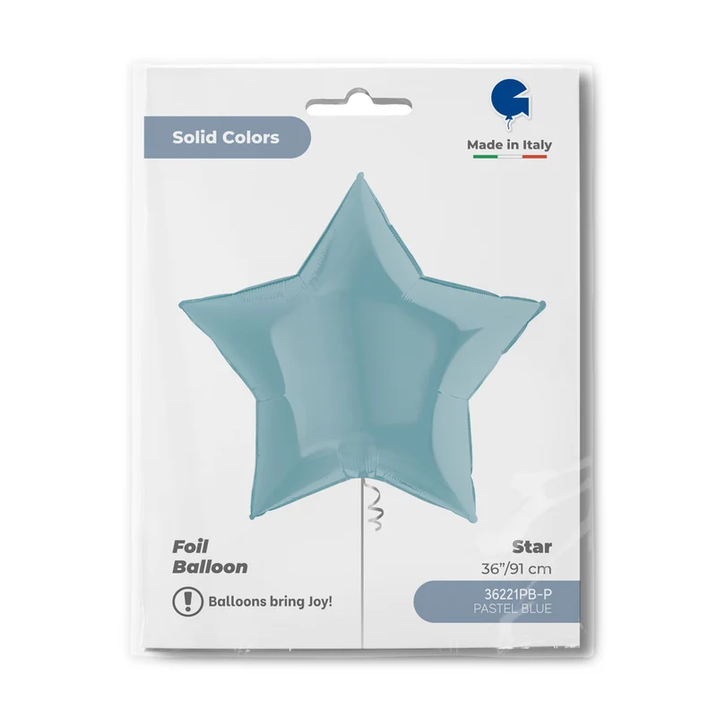 36"/Ø91cm Folienballon Uni Stern | Blau Pastell