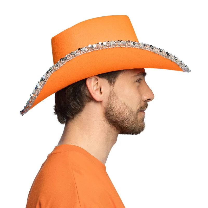 Cowboyhut "Spark" mit Pailetten | Neon Orange