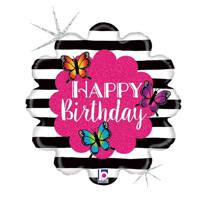 18"/Ø46cm Folienballon "Happy Birthday" Schmetterlinge
