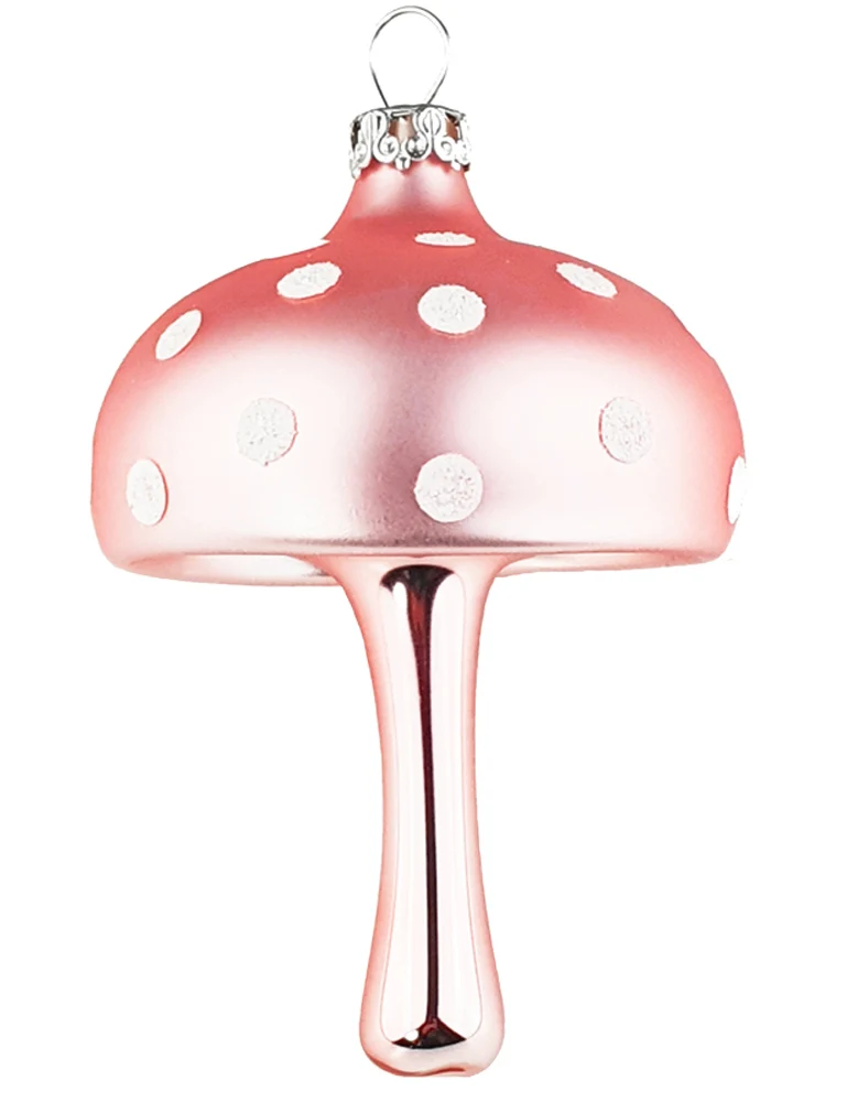 Thüringer Glasdesign Glückspilze Anhänger 9 cm (2 Stück) - Rosa Opal | Christbaumschmuck aus Glas
