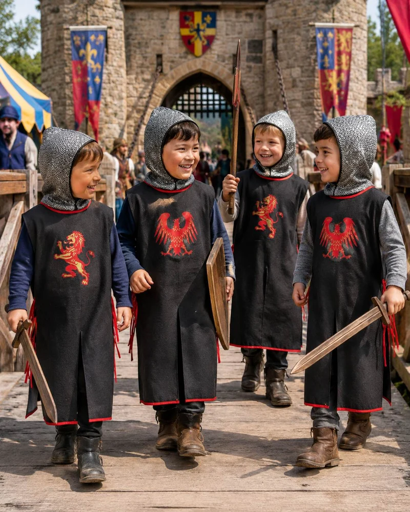 Ritter Tunika für Kinder mit Wappen Adler Schwarz Rot für 3  8 Jahre