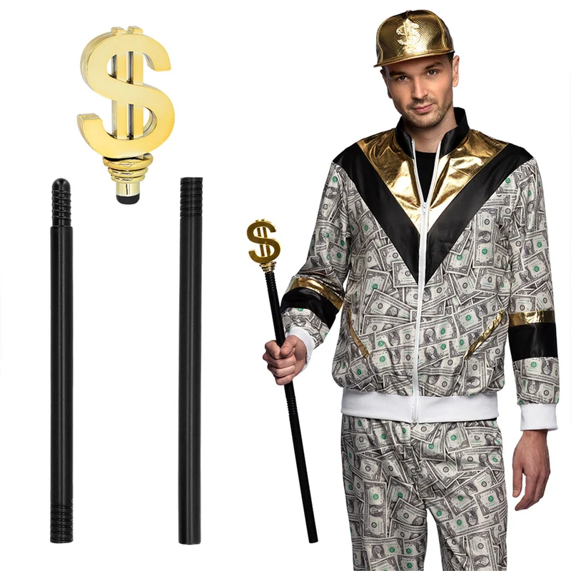 Gehstock "Zuhälter" mit Dollar-Zeichen 76 cm | Gold