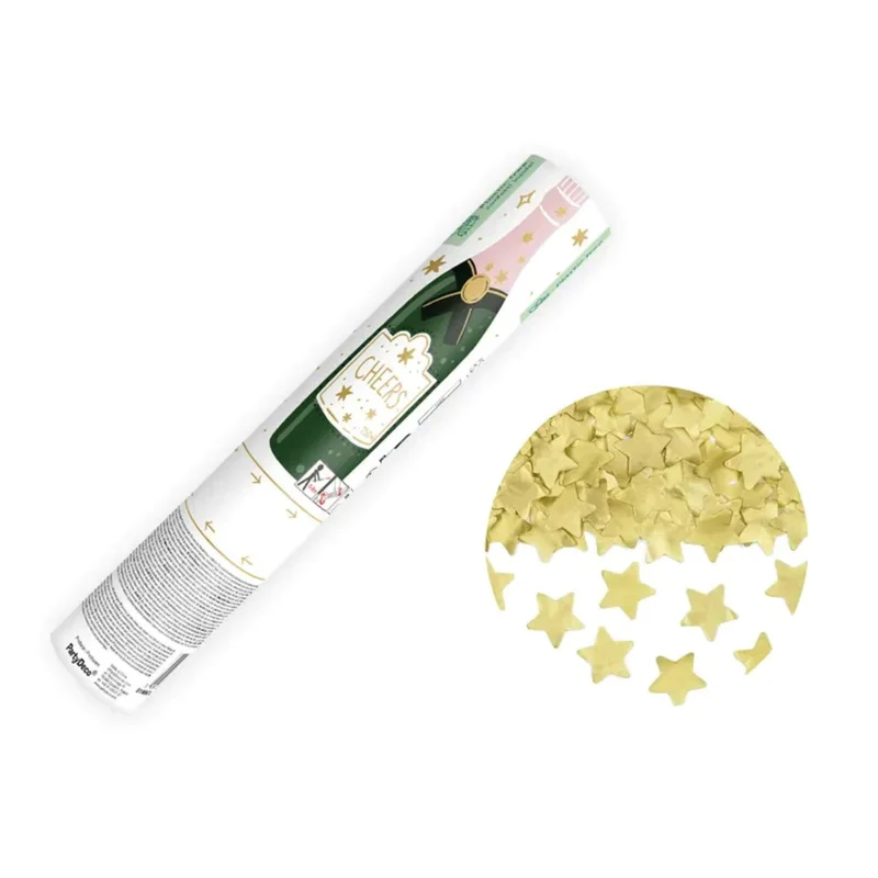 Konfettishooter 20 cm | Sterne Gold