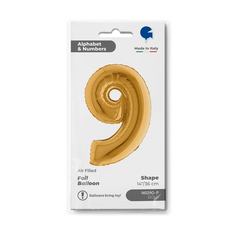 14"/Ø36cm Mini Zahlen Folienballon | Gold #9