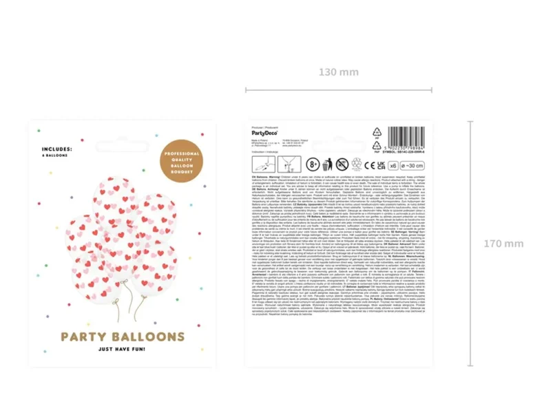 6 Stk. Luftballon Ø30cm "rote Herzen" | Crystal Clear