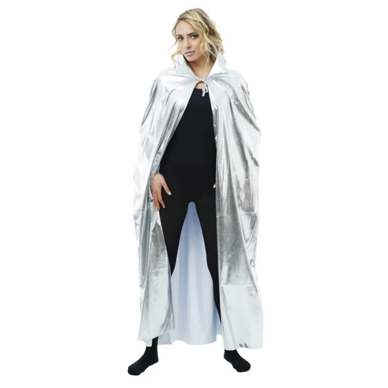 Silberner Umhang mit Kragen | 135 cm